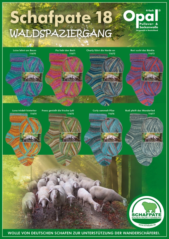 Opal 4-draads sokkenwol Schafpate 18 Waldspaziergang 8 x 5 Bollen